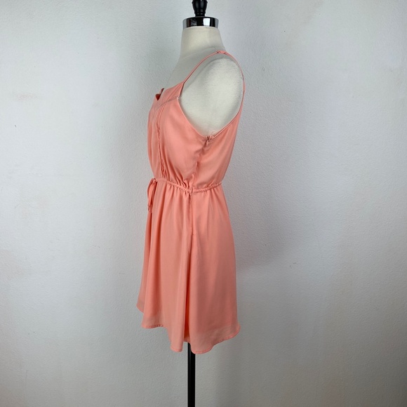 Paper Crane Peach Chiffon Chemise Mini Dress Size Medium Drawstring Waist Zip - Picture 5 of 14